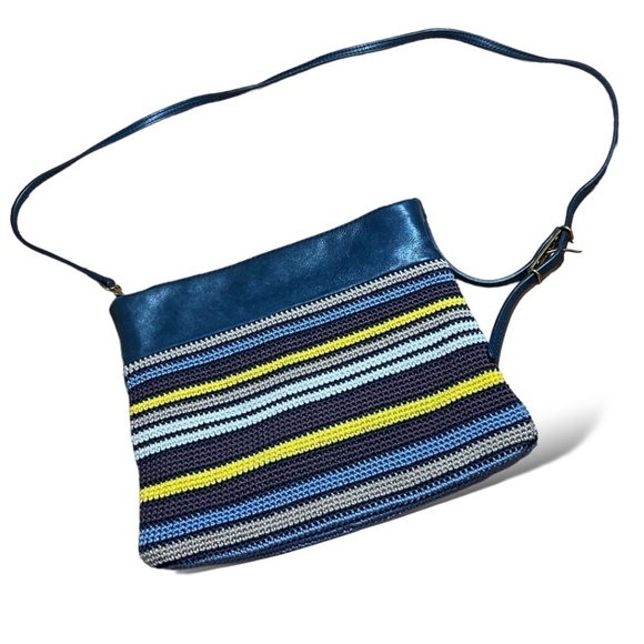 THE SAK COLLECTIVE Leather Trim Crochet Body Crossbody Bag Multi Pocket - Picture 1 of 10